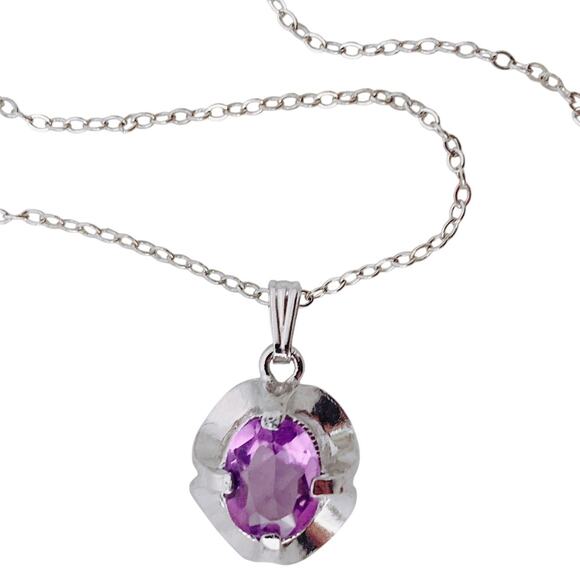 VTG Signed HMS Sterling Silver Necklace and Amethyst Pendant in Box 1970s 1980s - Picture 1 of 15